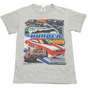 Mopar Thunder Bristol 2008 Men’s S Gray Graphic Print T Shirt Racing Cars